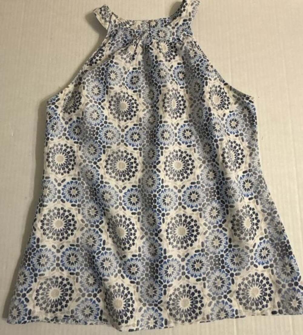 Tommy Bahama Halter Top Size S Blue White Geometric Print Sleeveless Shirt